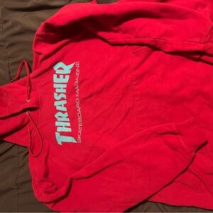 Thrasher Red Hoodie with Blue Logo